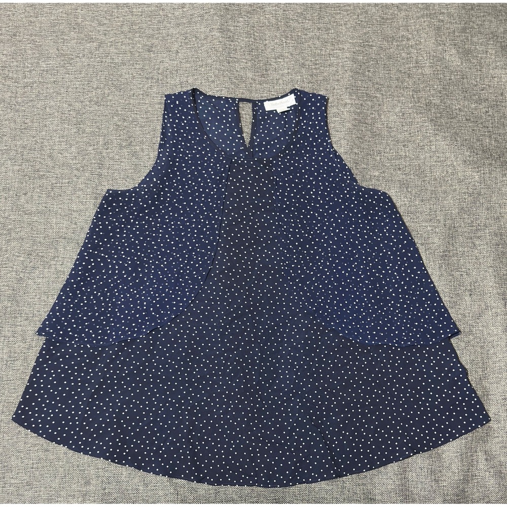 Motherhood Maternity Women's Size M Sleeveless Polka Dot Layered Top Navy Blue